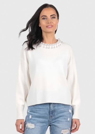 Adelaide white sweater with pearls