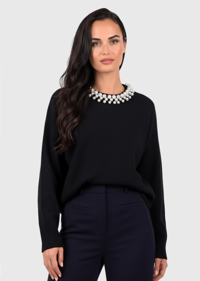 Adelaide black sweater with pearls