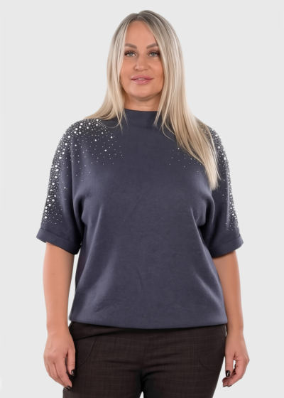 Kaya tum&scaron;i pelēks džemperis ar pērlēm