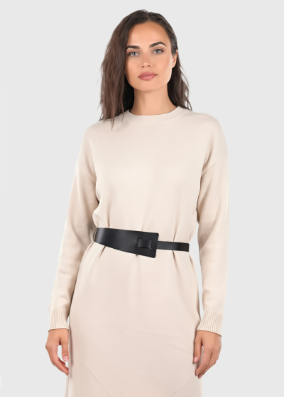 Casey light beige sweater dress with belt