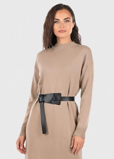 Casey light brown sweater dress with belt
