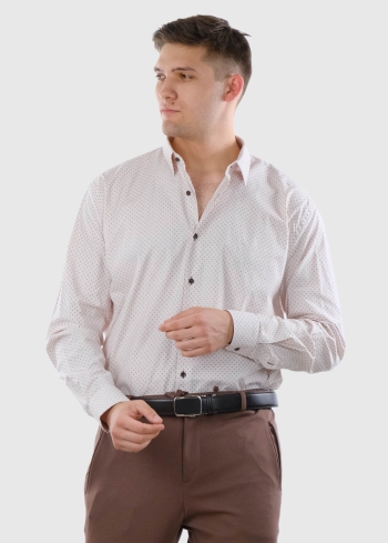 Classic Fit bēšs vīriešu krekls ar printu