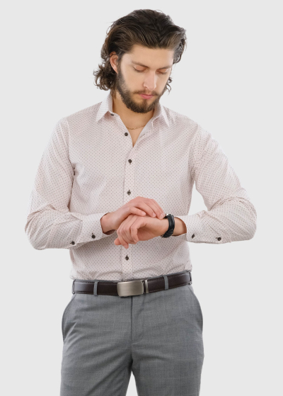 Slim Fit beige men's shirt with pattern