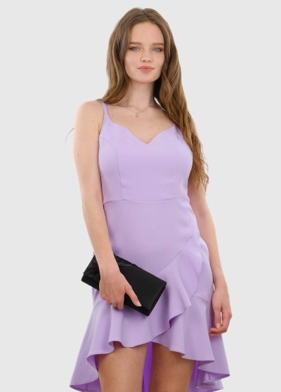 Ylenia light purple short evening dress with a dipped hem