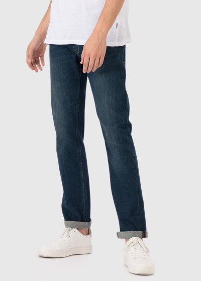 Slim Fit tumši zili vīriešu džinsi ar kabatām