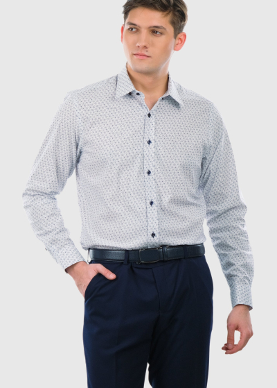 Slim Fit белая мужская рубашка с цветочным принтом