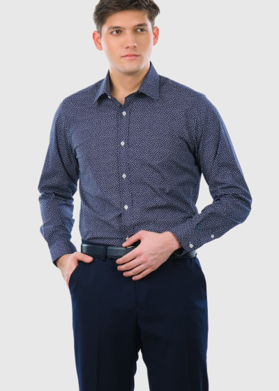Slim Fit темно-синяя мужская рубашка с цветочным принтом
