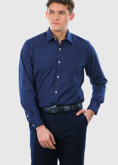 Slim Fit tumši zils vīriešu krekls ar printu