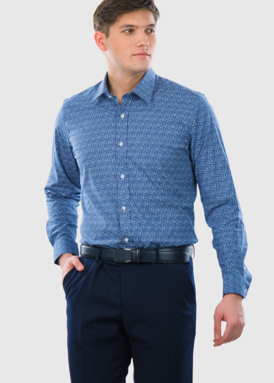Slim Fit zils vīriešu krekls ar printu