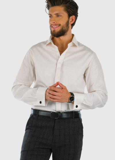Slim Fit белая мужская однотонная рубашка