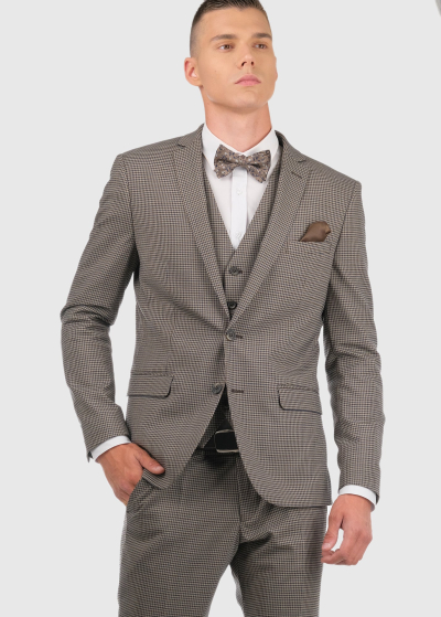 Aristide Slim Fit brown checkered woolen suit