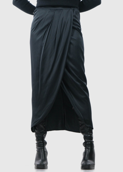 Demetra black long wrap skirt