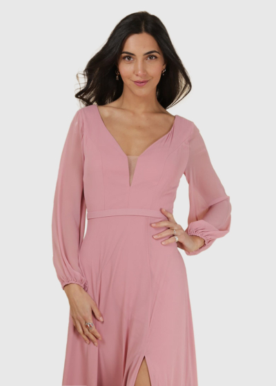 Carlotta pink long sleeve evening dress