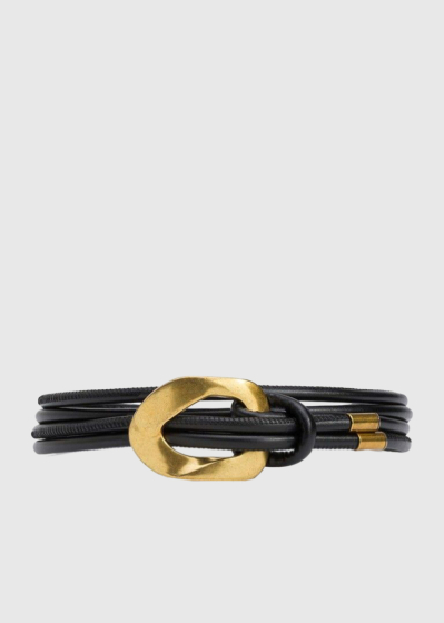 Libera black women's belt with golden plate buckle
