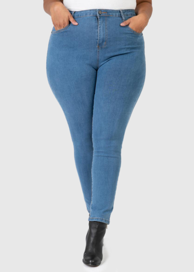 Evita Mom Fit Lielo izmēru zili džinsi